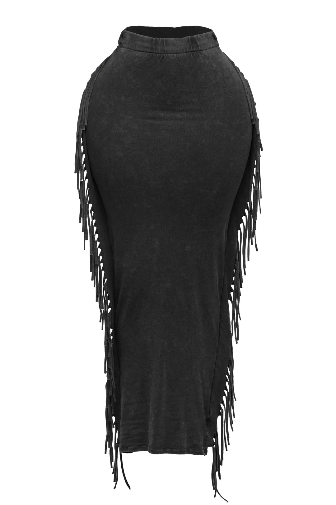 Mineral washed fringed maxi skirt
