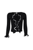 Black cropped cardigan with white contrast frill edges and tie front

