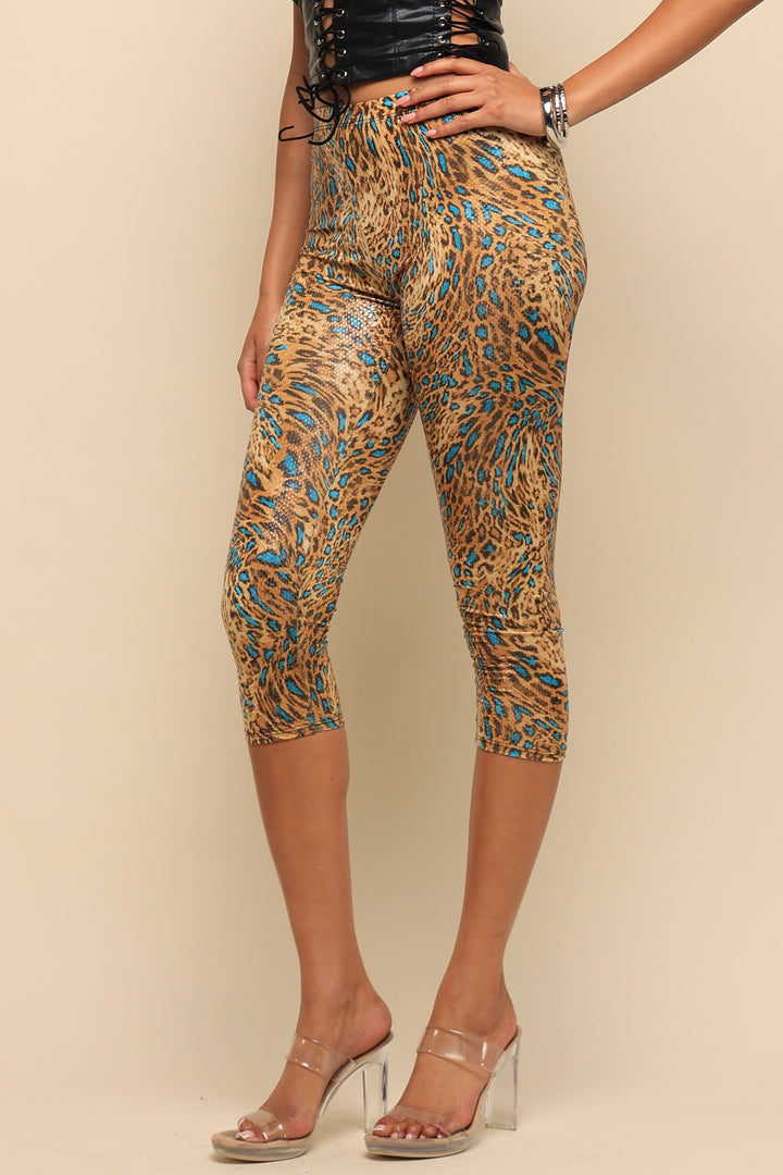 Wild Heat Foil Print High Waist Capri Pants