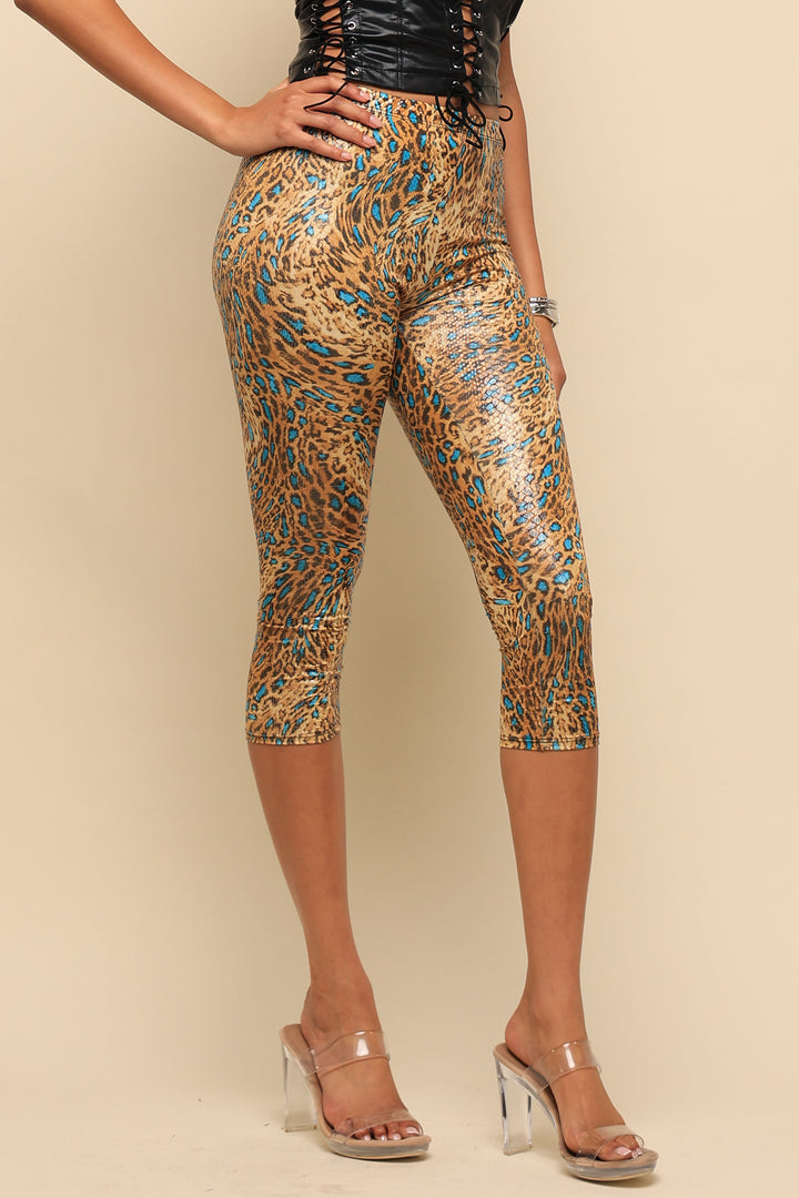 Wild Heat Foil Print High Waist Capri Pants