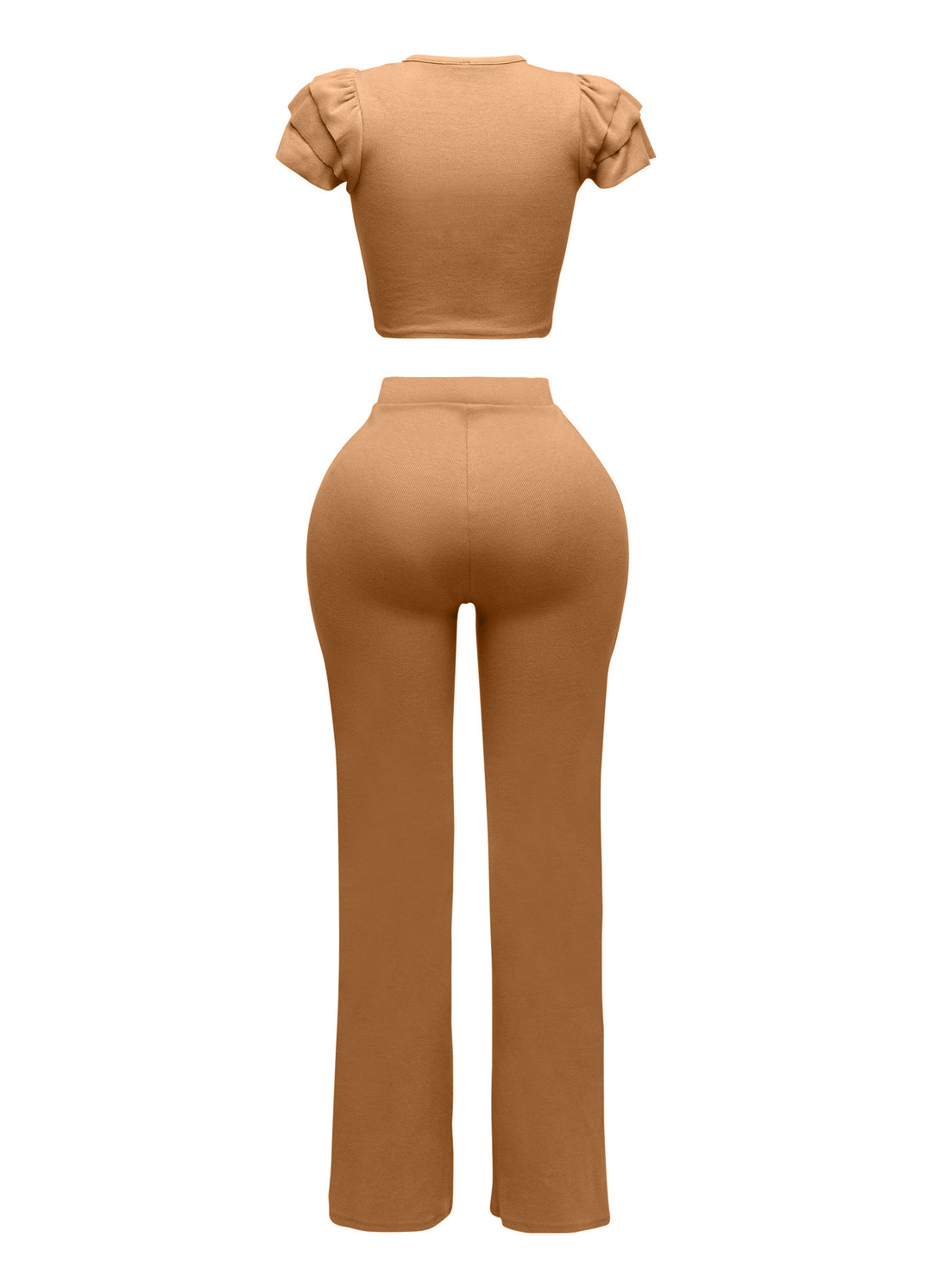 Ruffled shoulder top and pants set