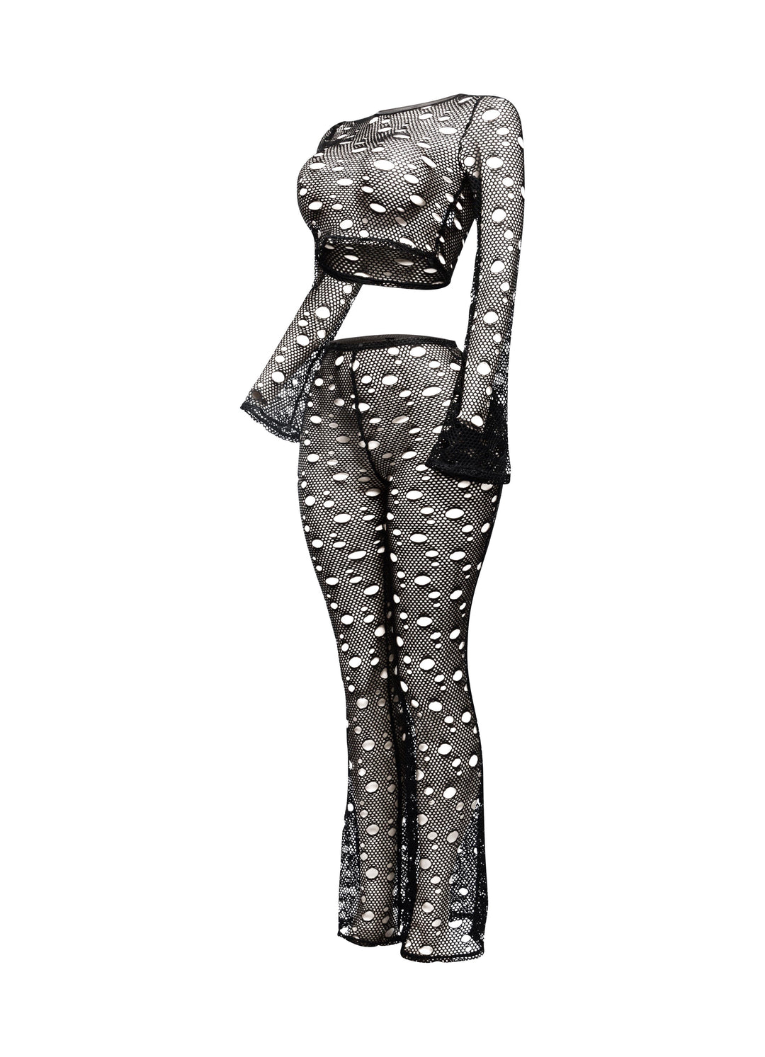 Hole fishnet crop top & pants set