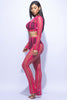 Strip fish net long sleeve pants set