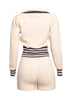 Vintage-Inspired Knit Two-Piece Set with Varsity Details