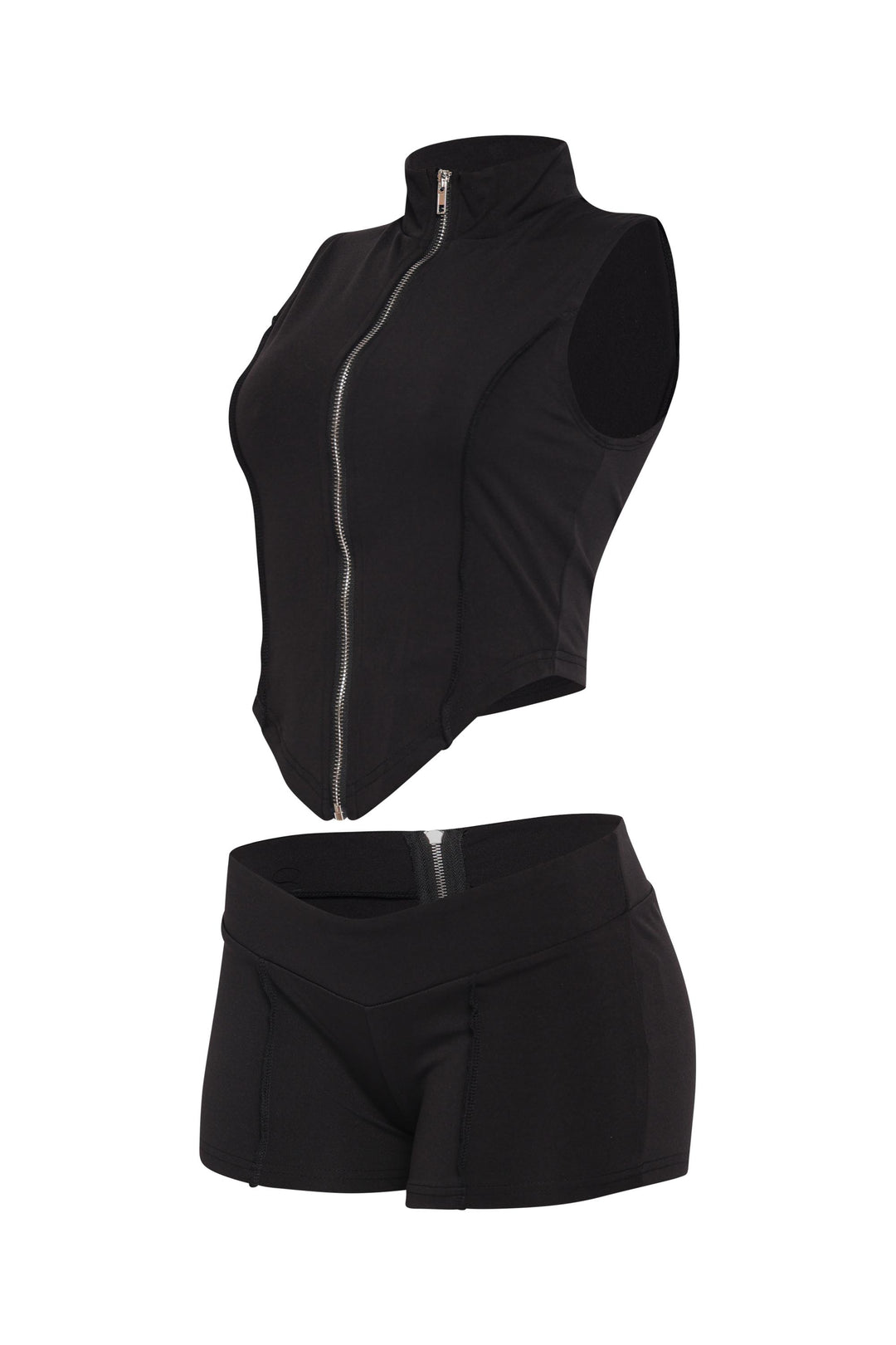 Full zip bodycon black tank and shorts combo for summer