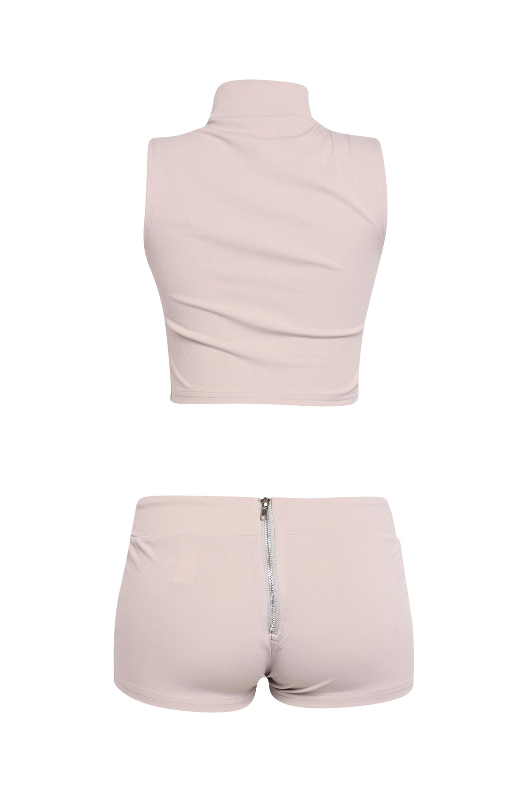 Sporty grey zip set with mockneck and straight hem shorts

