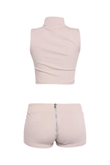 Sporty grey zip set with mockneck and straight hem shorts

