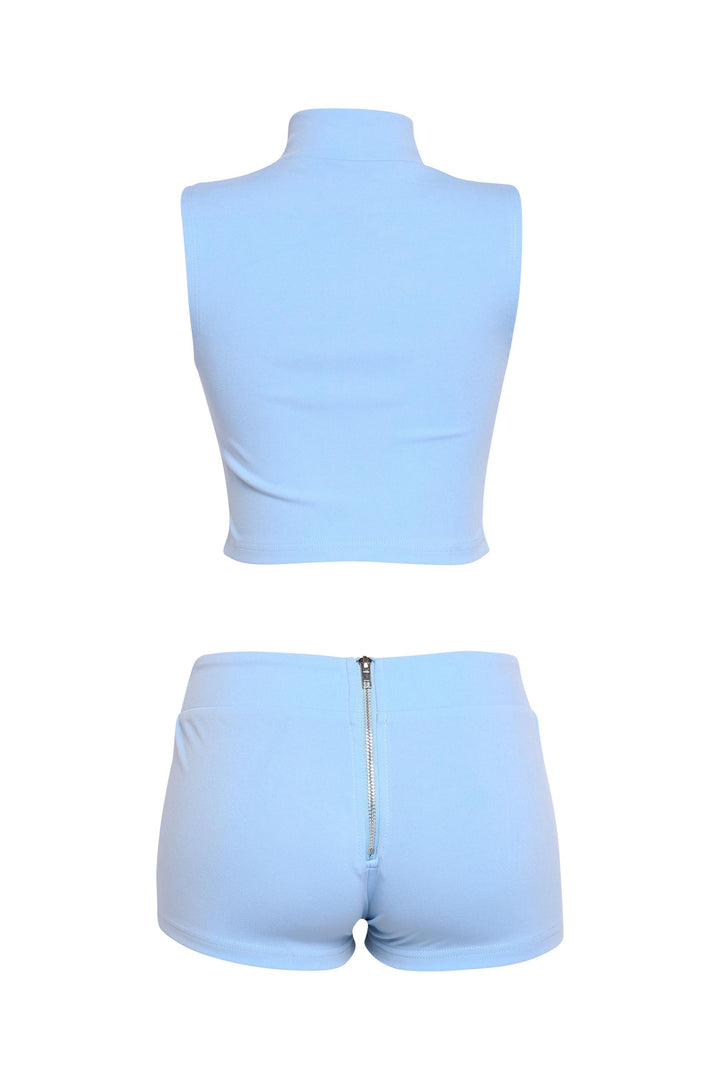  Trendy blue zippered summer set with sporty finish
