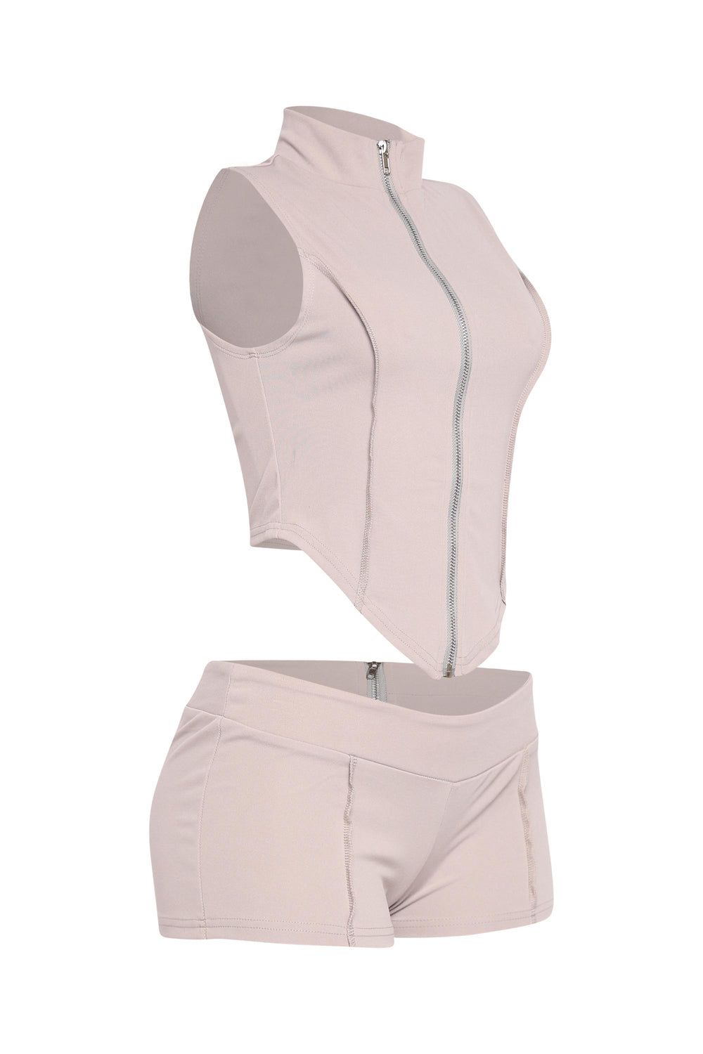  Fitted grey two piece outfit with zip details and stretch