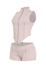 Soft grey zip front tank and shorts in sleek bodycon shape