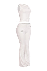 Sleek off white matching two piece outfit with cutout tank