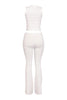 Neutral cream flared pant set with mockneck crop top