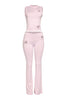 • Light pink heart cutout tank top with high waist flared pants
