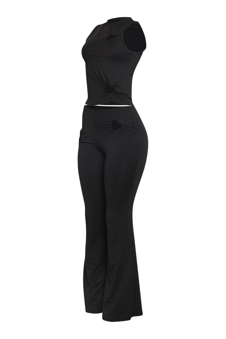  Sexy black crop and flare pant outfit with cutout charm
