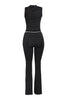Minimalist black flare pant set with romantic heart detail