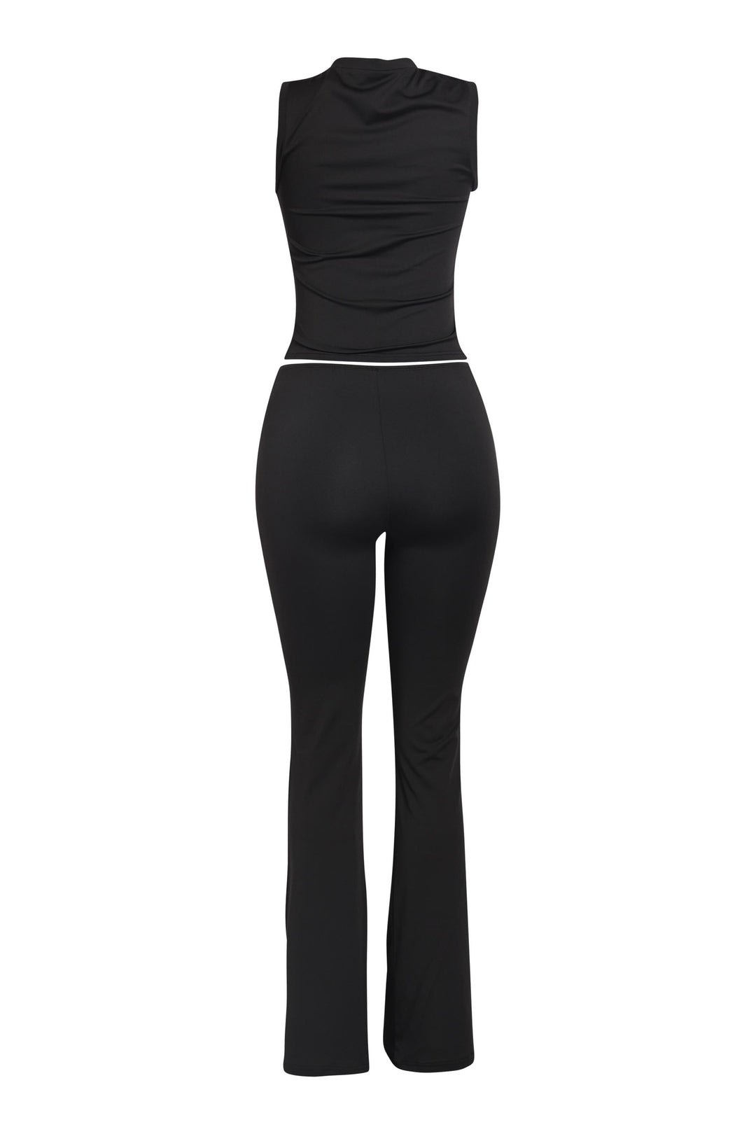 Minimalist black flare pant set with romantic heart detail