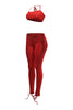 Sultry red lace up pant set with body-hugging silhouette