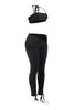 Sleek black two piece with lace up detail and curve-hugging fit