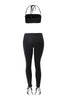 Black halter crop and lace up pants outfit for nightlife styling
