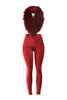 Burgundy faux fur top and leggings set with open back
