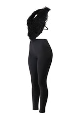 Chic black two-piece set with faux fur detail