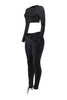 Black slim-fit pants with roundneck top