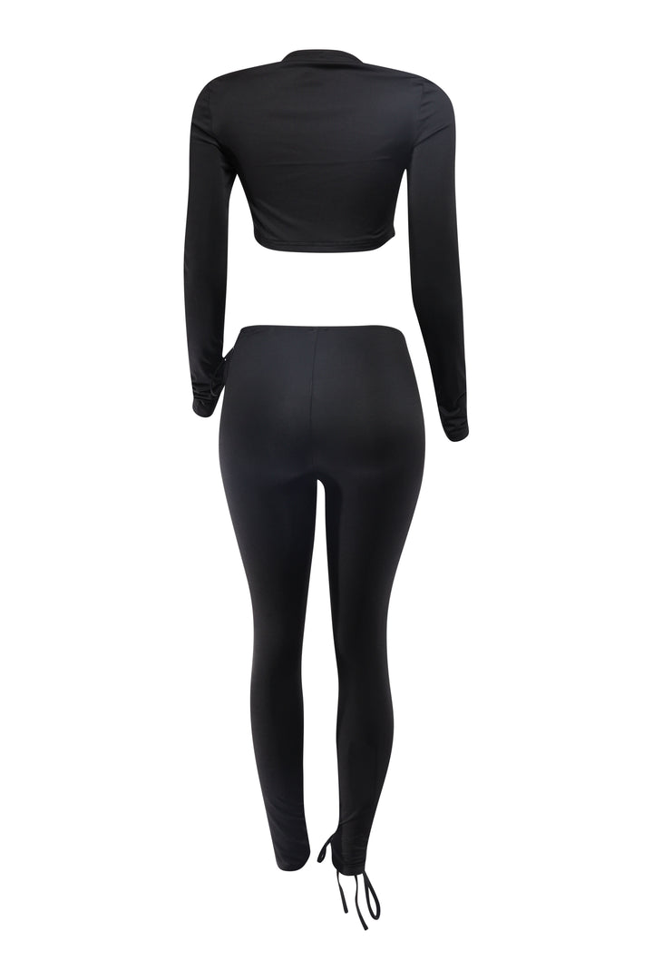 Chic black lace-up outfit for parties