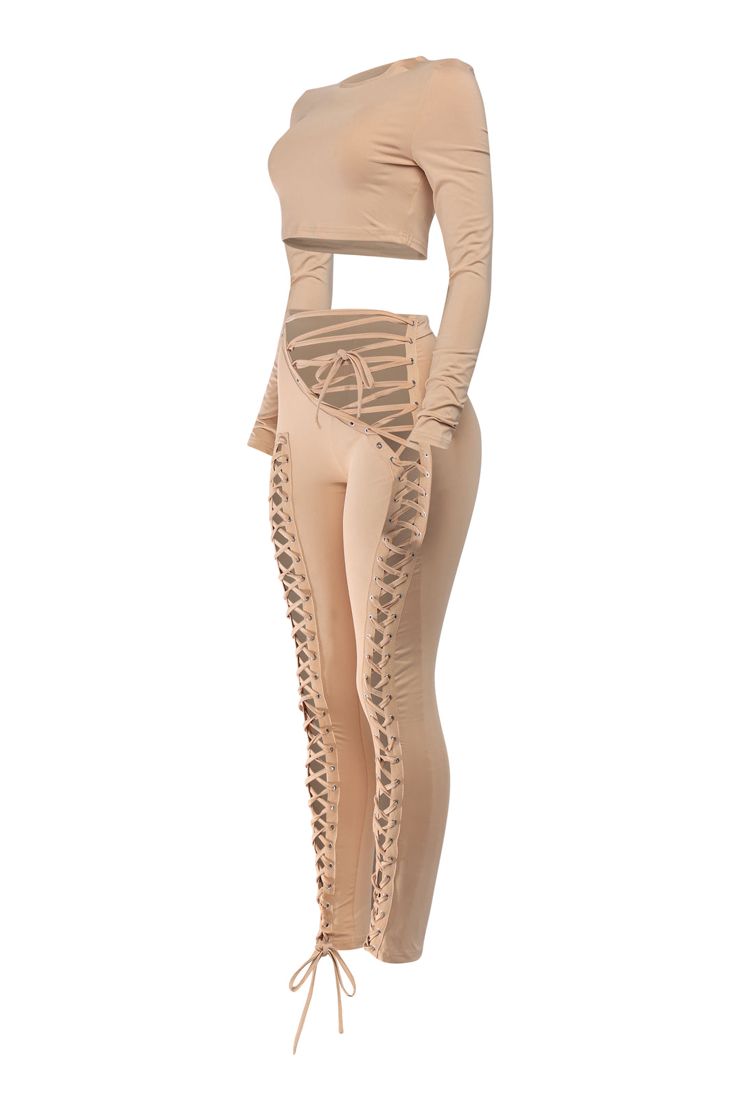 Mocha ankle-length pants with roundneck top