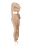 Mocha slim-fit two-piece outfit with lace-up detail