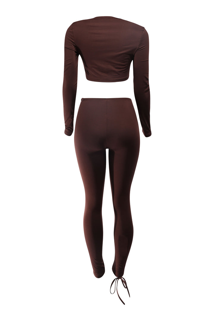 Trendy brown lace-up party outfit