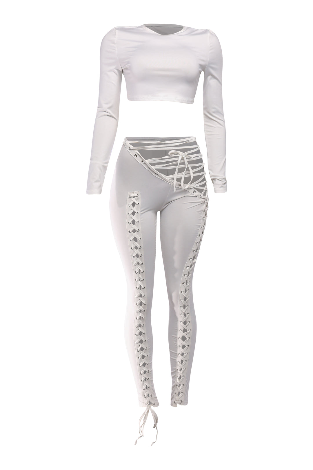 Ivory lace-up pants and crop top set