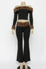 Mannequin wearing a black outfit with leopard print accents on a white background