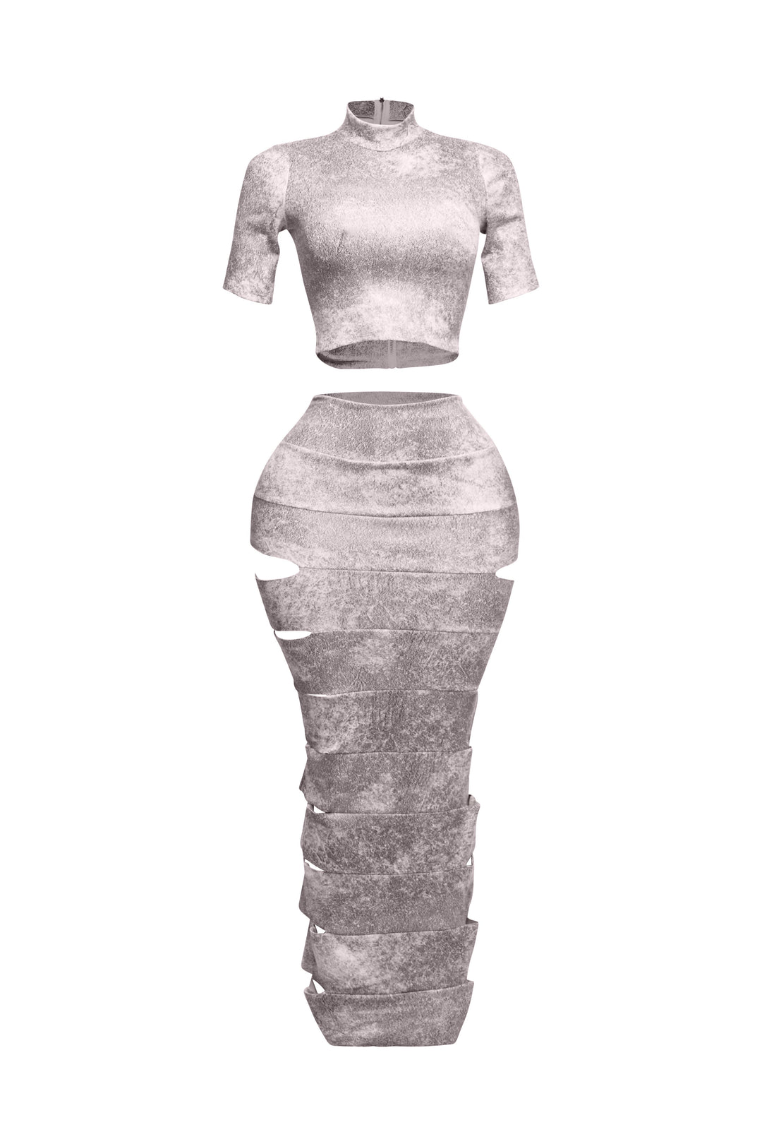 Crop top and laser cut detailed maxi skirt