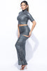 Crop top and laser cut detailed maxi skirt