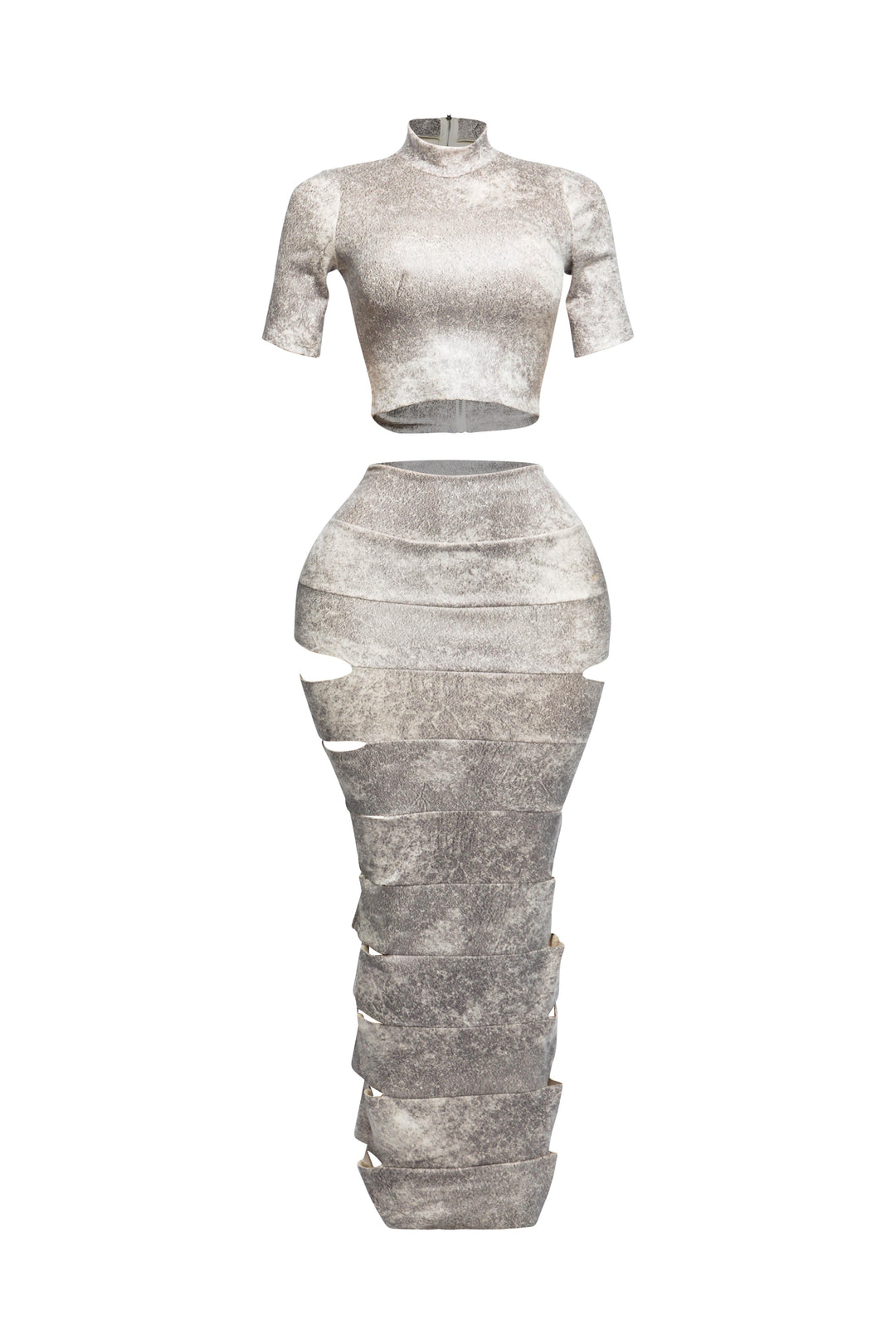 Crop top and laser cut detailed maxi skirt