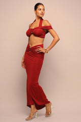 Final Cut Off Shoulder Maxi Skirt Set - Wine