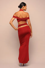 Final Cut Off Shoulder Maxi Skirt Set - Wine