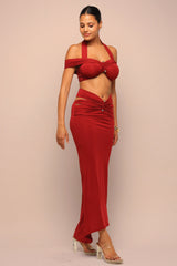 Final Cut Off Shoulder Maxi Skirt Set - Wine