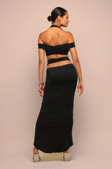 Final Cut Off Shoulder Maxi Skirt Set - Black