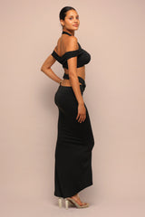 Final Cut Off Shoulder Maxi Skirt Set - Black