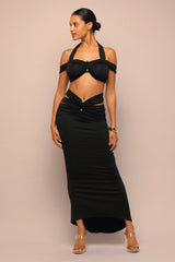 Final Cut Off Shoulder Maxi Skirt Set - Black