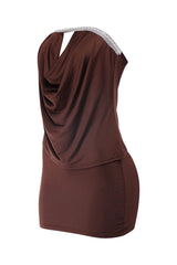 Chic brown tube top skirt set with slim fit and stretch fabric