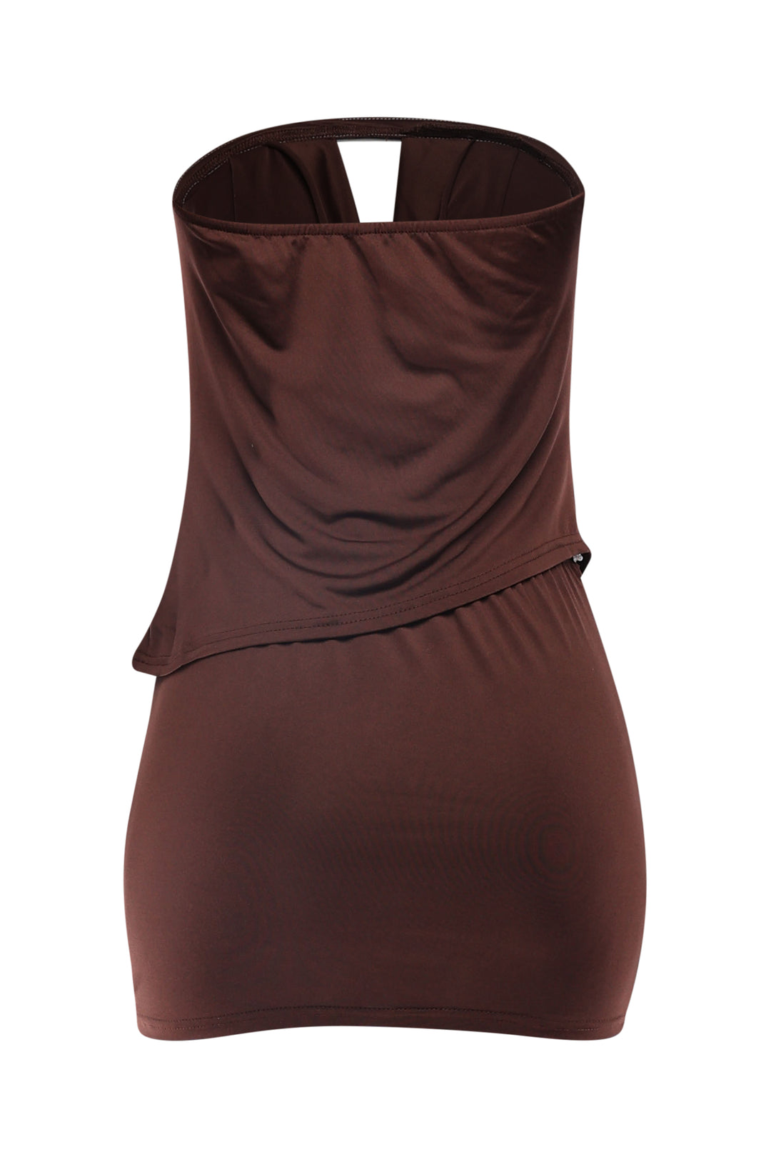 Brown bodycon mini skirt and draped crop tube top outfit
