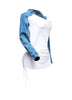 Collared denim yoke dress with spaghetti pull ruching