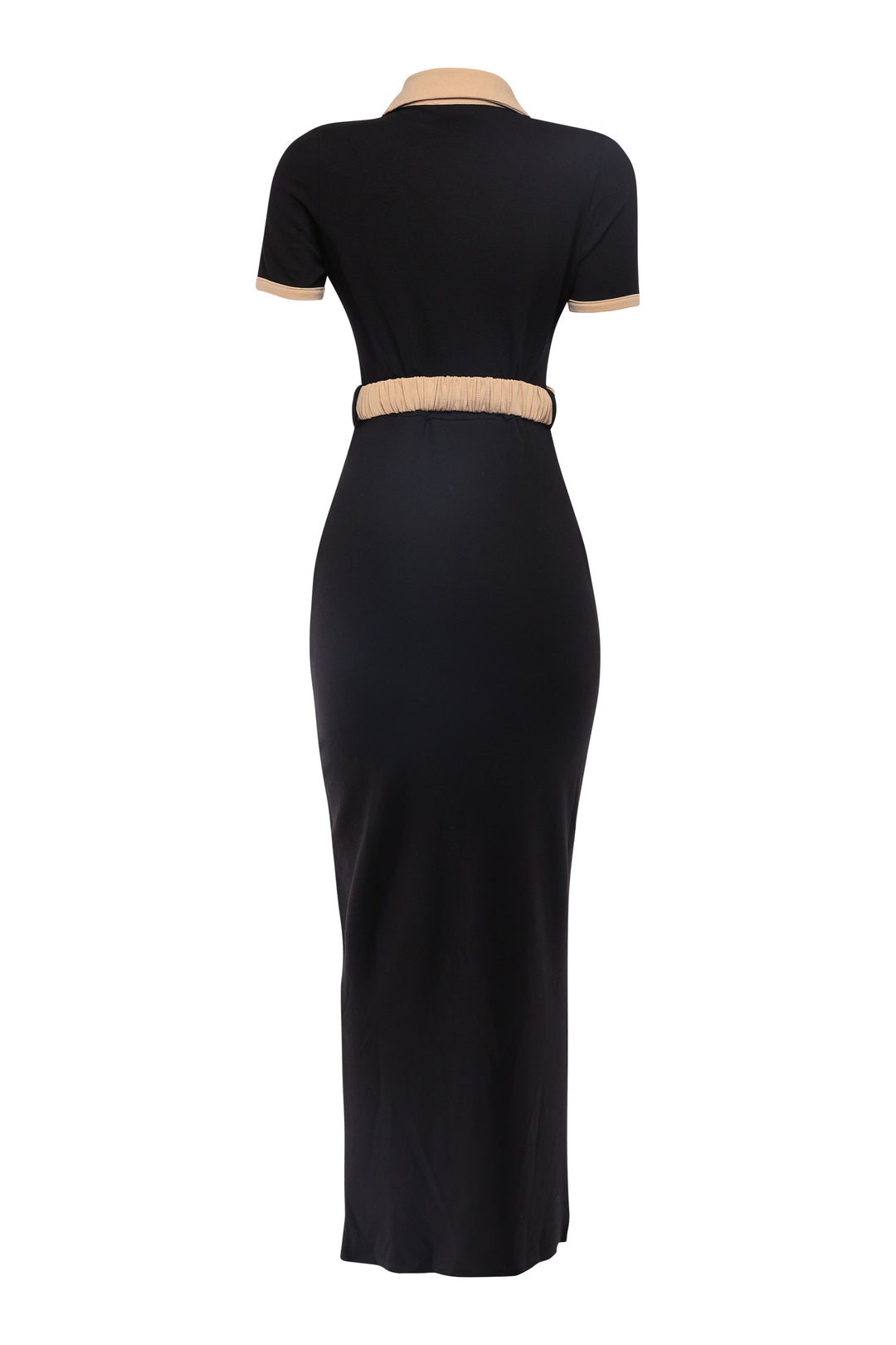 Slim fit black/taupe button-down maxi dress