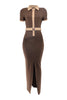 Brown and taupe collared maxi dress with button-down detail