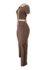 Brown/taupe collared maxi dress for evening wear