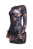 Edgy leopard print mini dress with studded trim and flared sleeves

