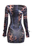 Sexy leopard mini dress with bow cuffs and curve-hugging silhouette
