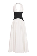 Midnight Bloom Halter Flare Maxi Dress